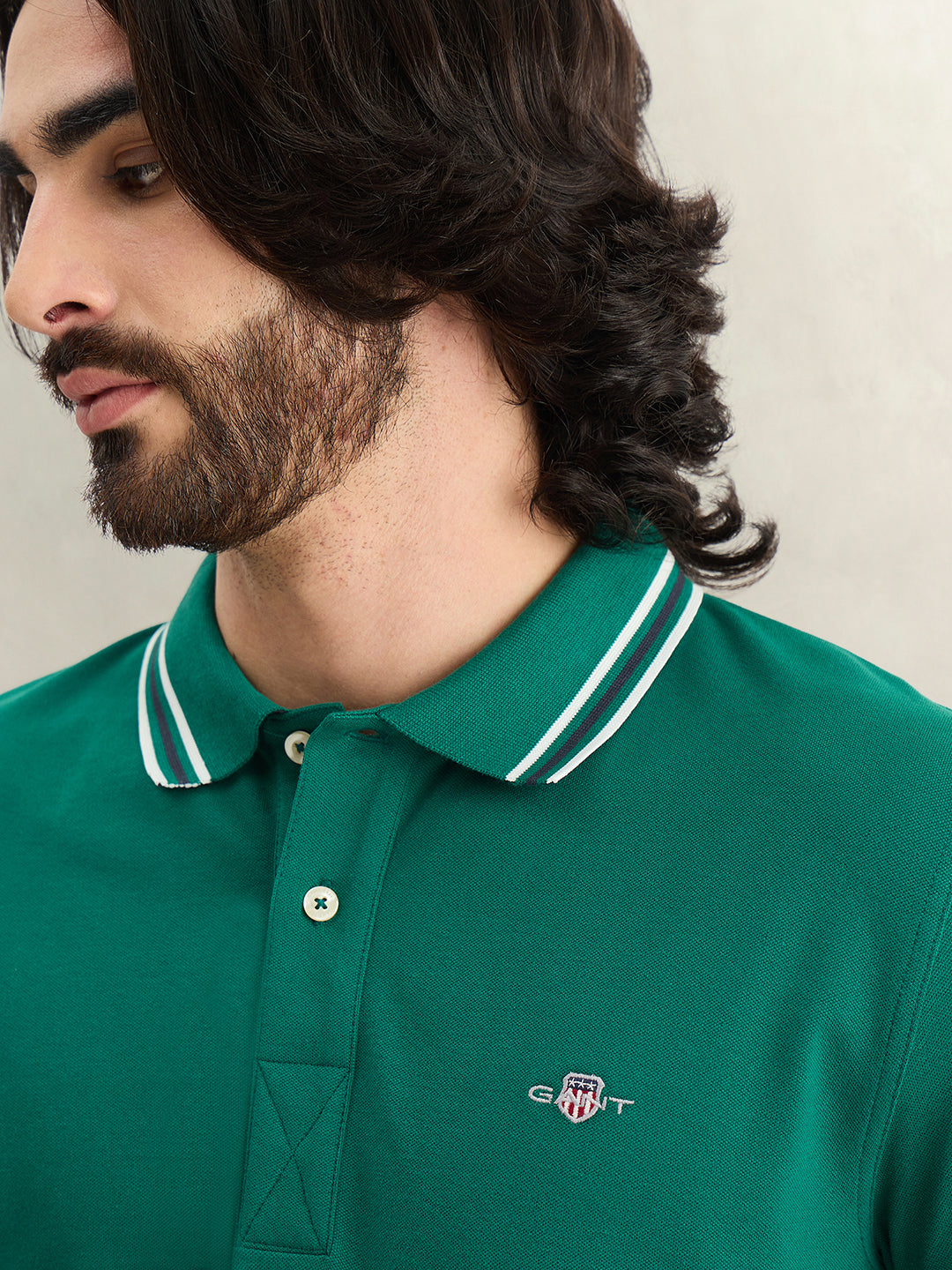 Gant Men Solid Green Polo T-Shirt
