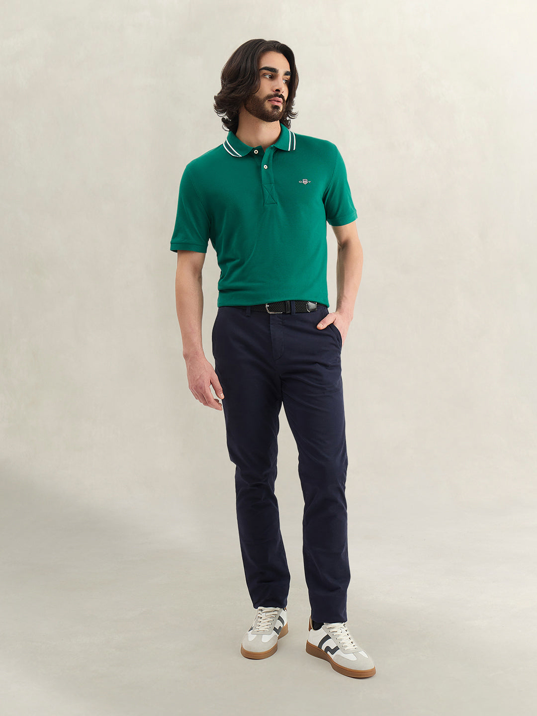 Gant Men Solid Green Polo T-Shirt