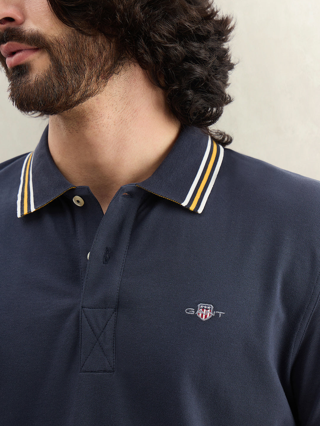 Gant Men Navy Blue Solid Regular Fit Polo T-Shirt