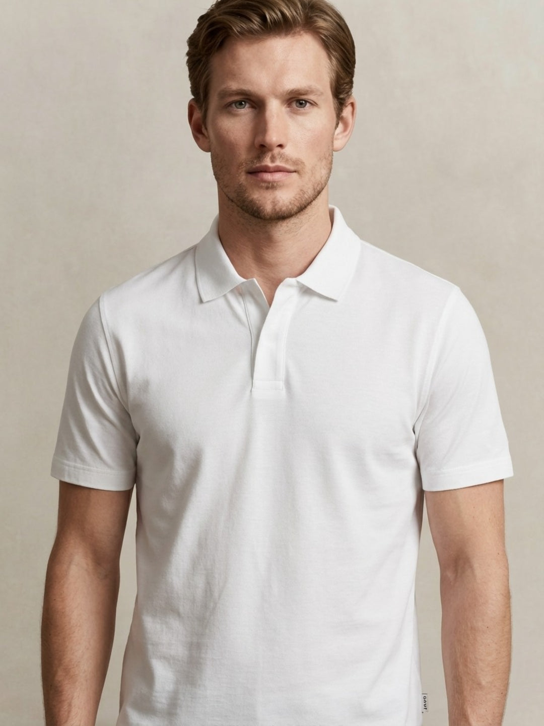 Gant Men Eggshell White Solid Regular Fit Pure Cotton Polo T-Shirt