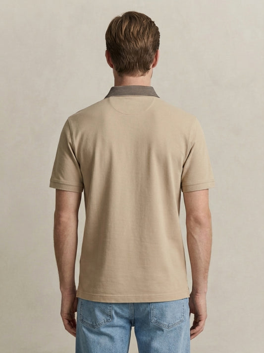 Gant Men Beige Solid Regular Fit Pure Cotton Polo T-Shirt