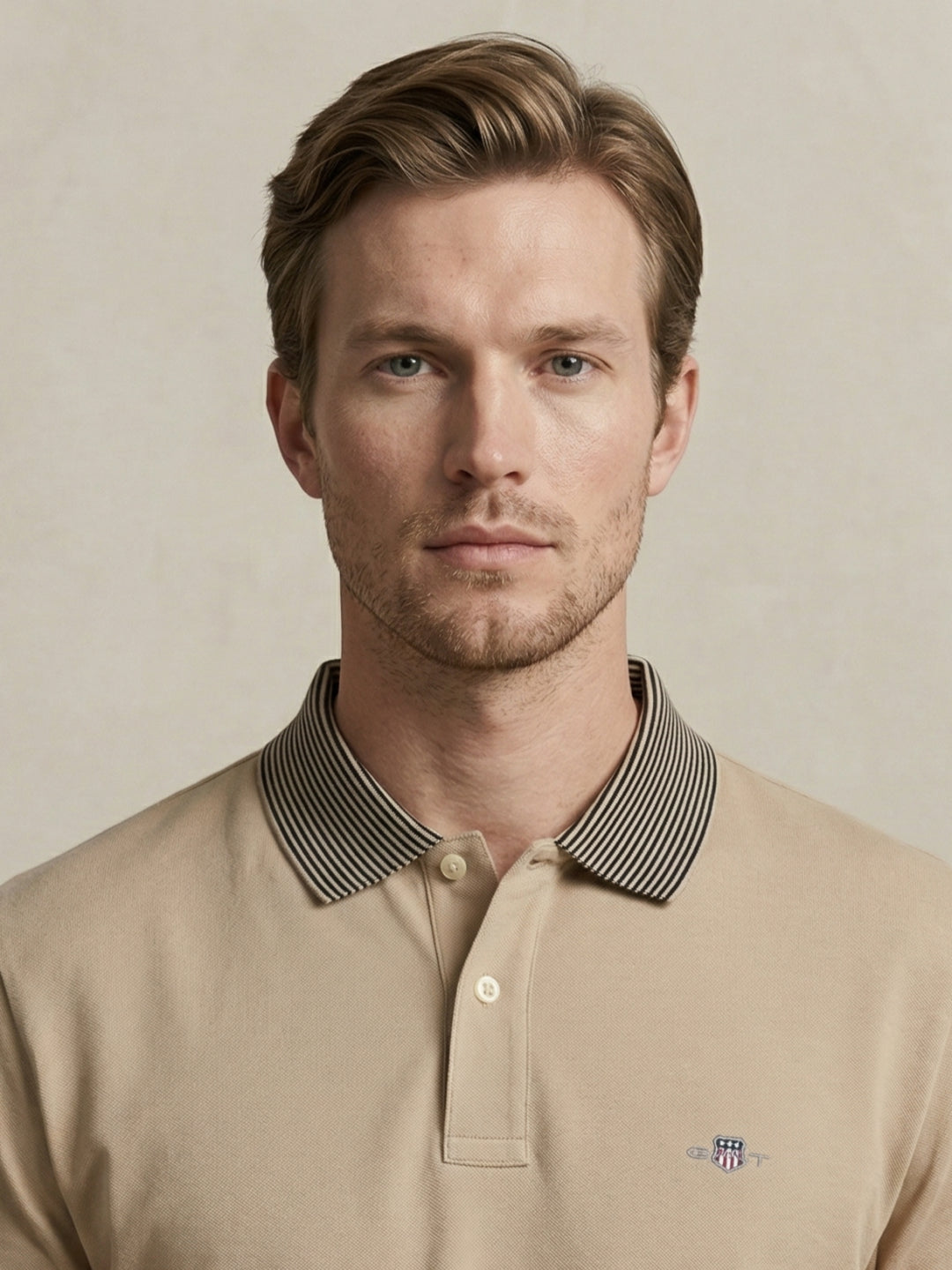 Gant Men Beige Solid Regular Fit Pure Cotton Polo T-Shirt