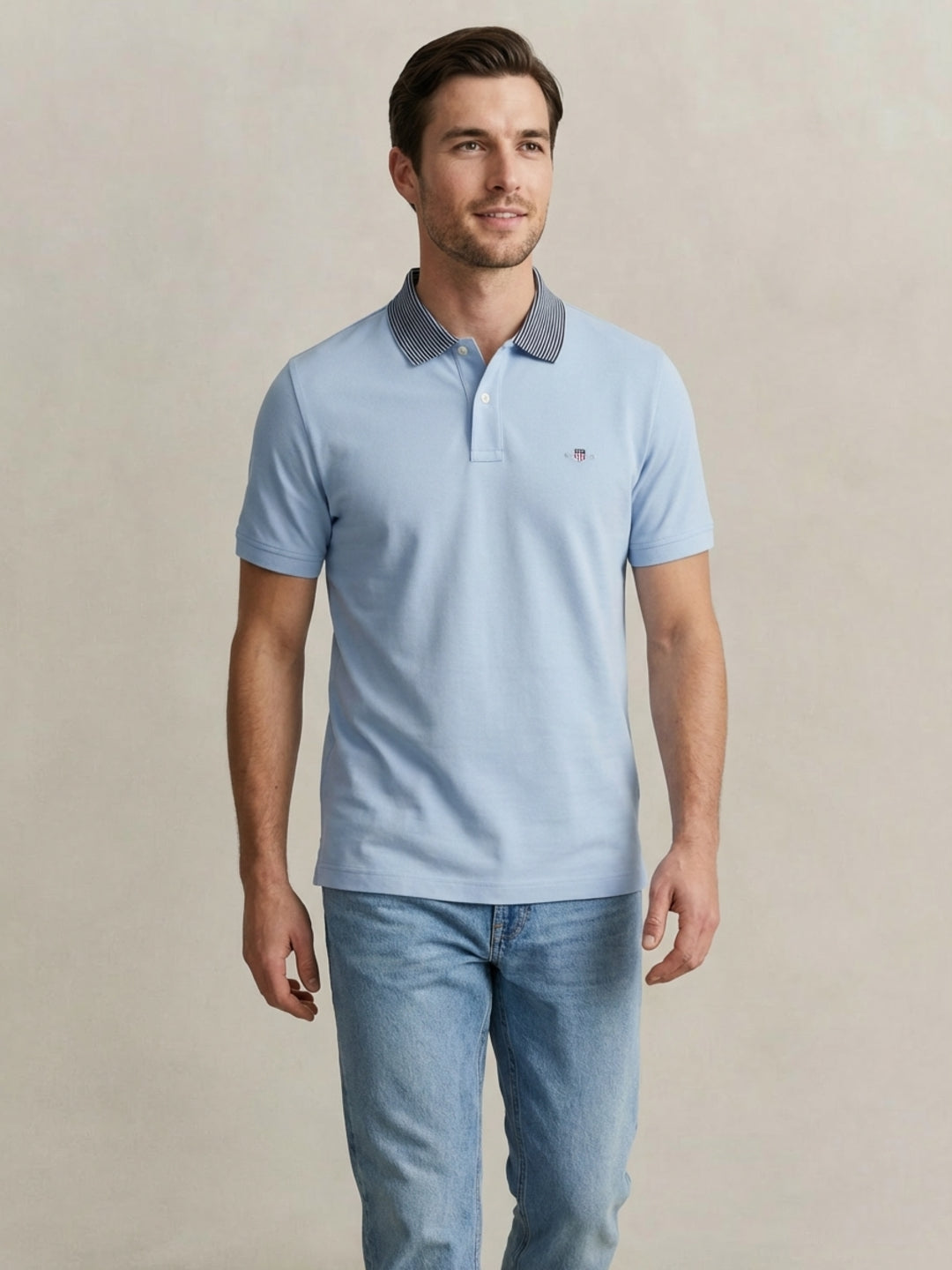 Gant Men Blue Solid Regular Fit Pure Cotton Polo T-Shirt