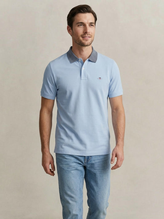 Gant Men Blue Solid Regular Fit Pure Cotton Polo T-Shirt