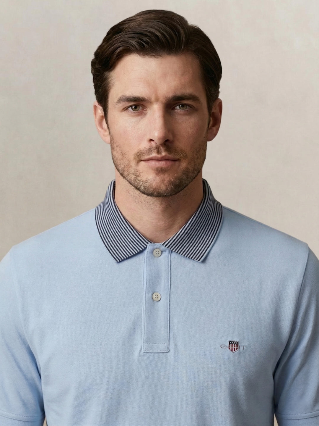 Gant Men Blue Solid Regular Fit Pure Cotton Polo T-Shirt