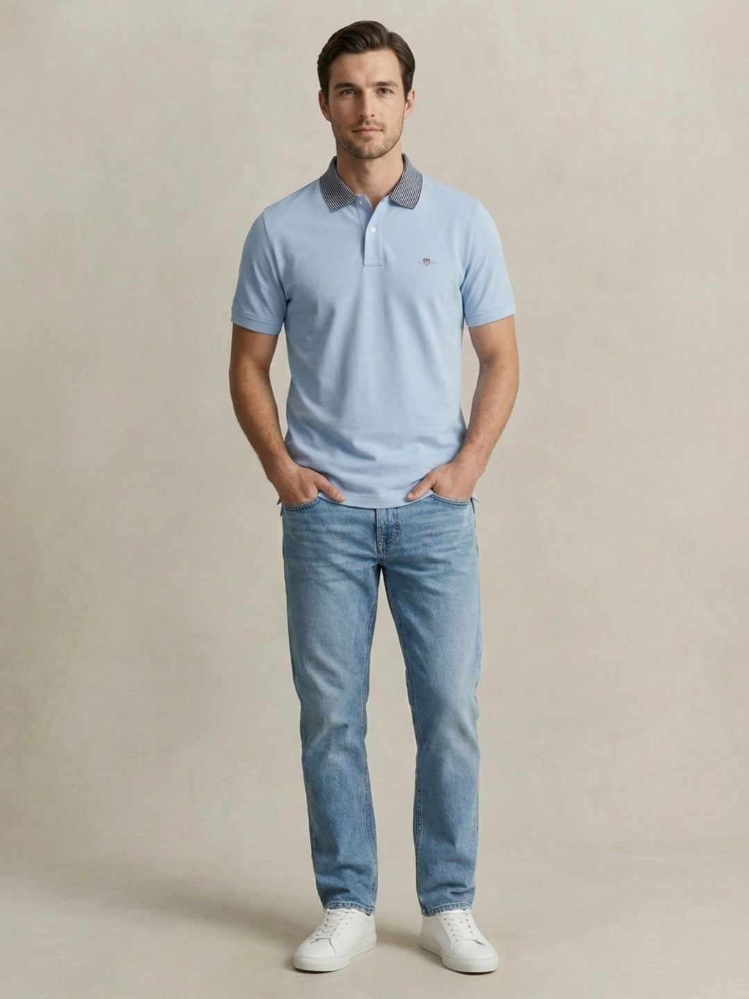 Gant Men Blue Solid Regular Fit Pure Cotton Polo T-Shirt