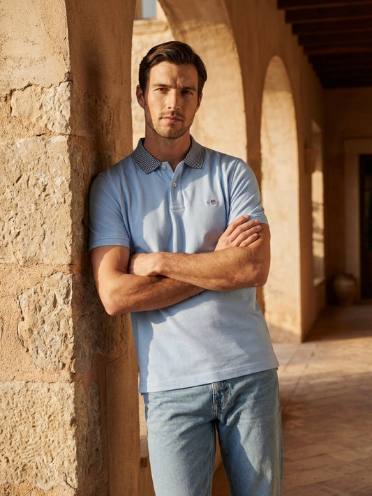 Gant Men Blue Solid Regular Fit Pure Cotton Polo T-Shirt