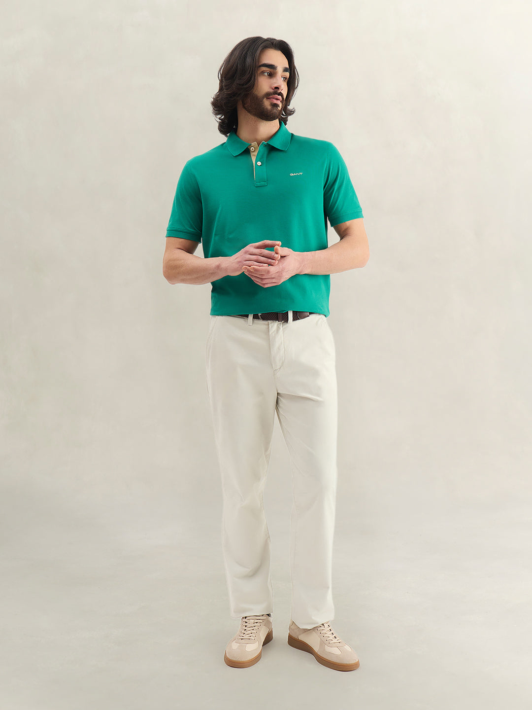 Gant Men Green Solid Regular Fit Pique Polo T-Shirt