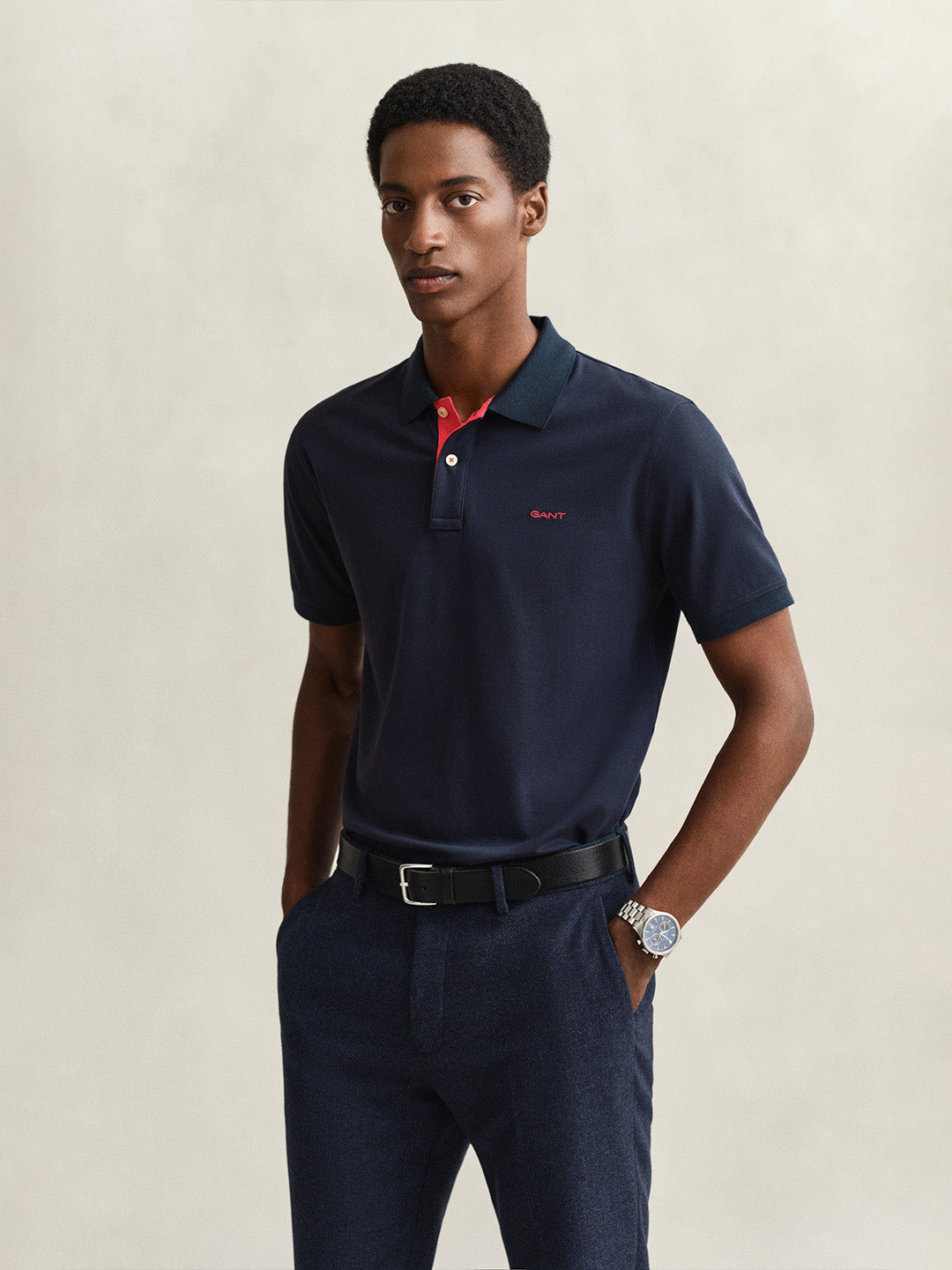 GANT Men Navy Blue Regular Fit Pique Polo T-Shirt