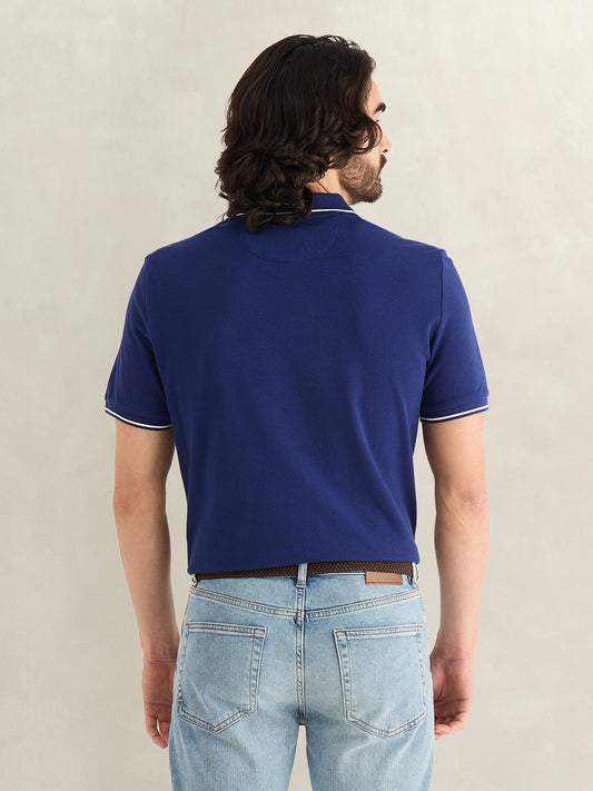 Gant Men Blue Solid Regular Fit Pique Polo T-Shirt