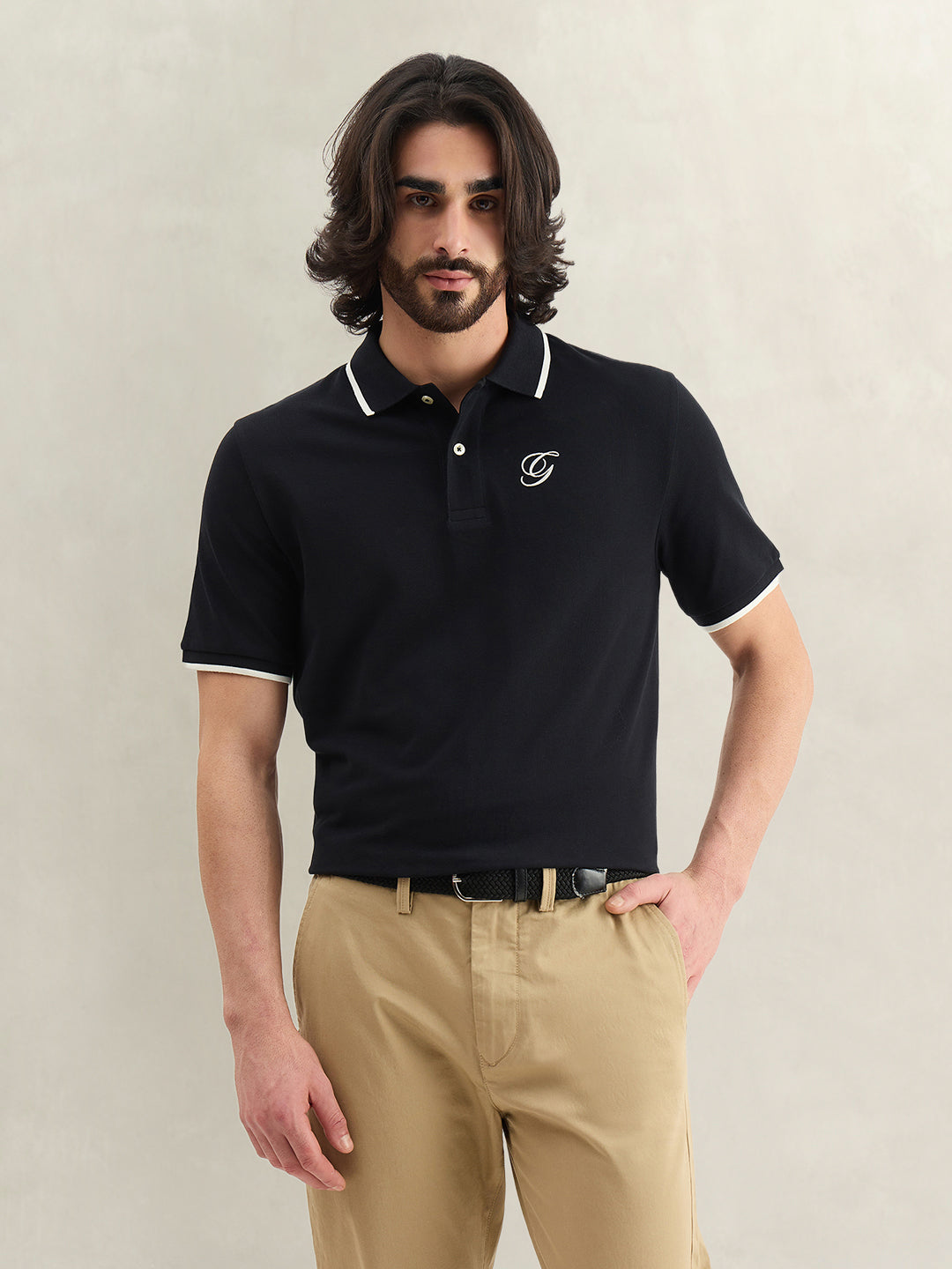Gant Men Solid Black Polo T-Shirt