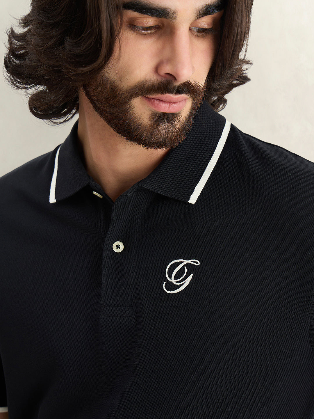 Gant Men Solid Black Polo T-Shirt