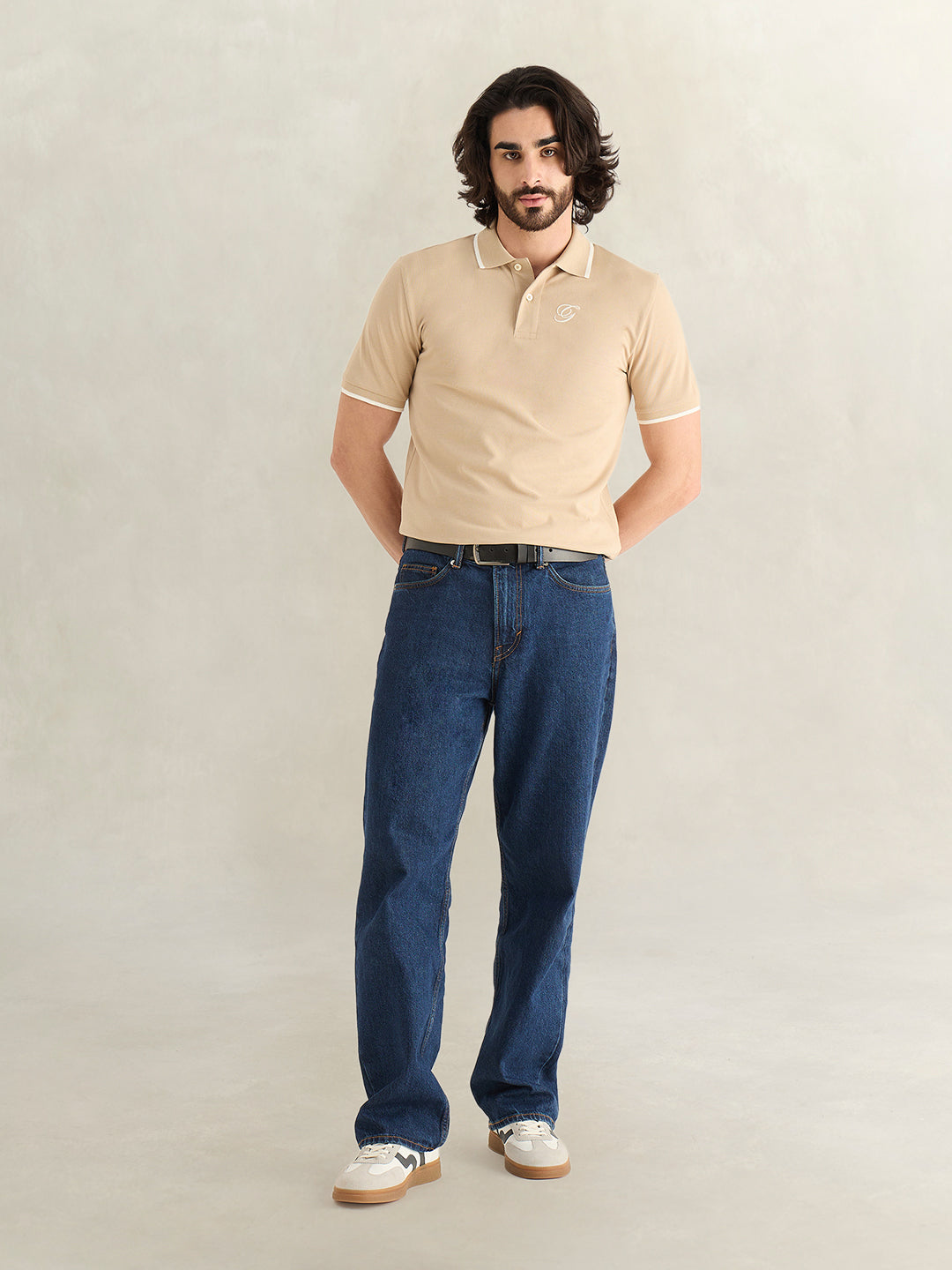 Gant Men Beige Solid Regular Fit Pure Cotton Polo T-Shirt