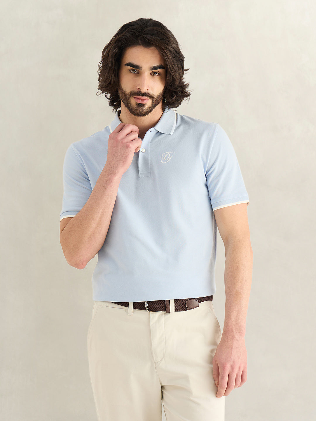 Gant Men Sky Blue Solid Regular Fit Pure Cotton Polo T-Shirt