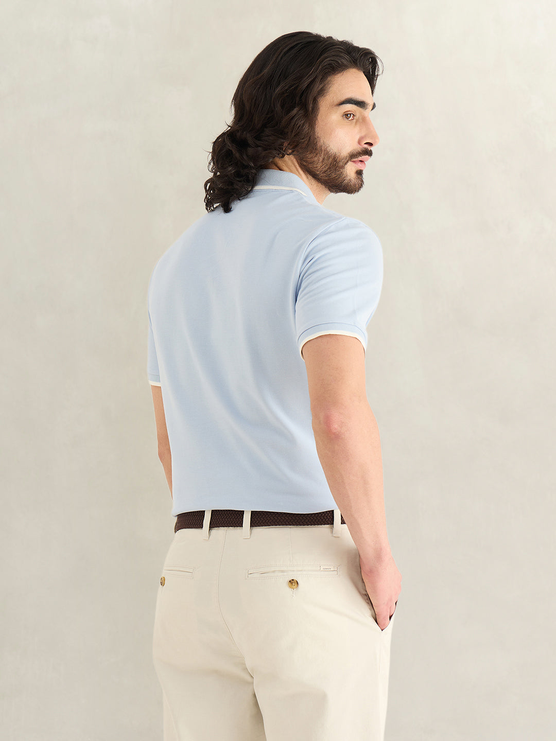 Gant Men Sky Blue Solid Regular Fit Pure Cotton Polo T-Shirt