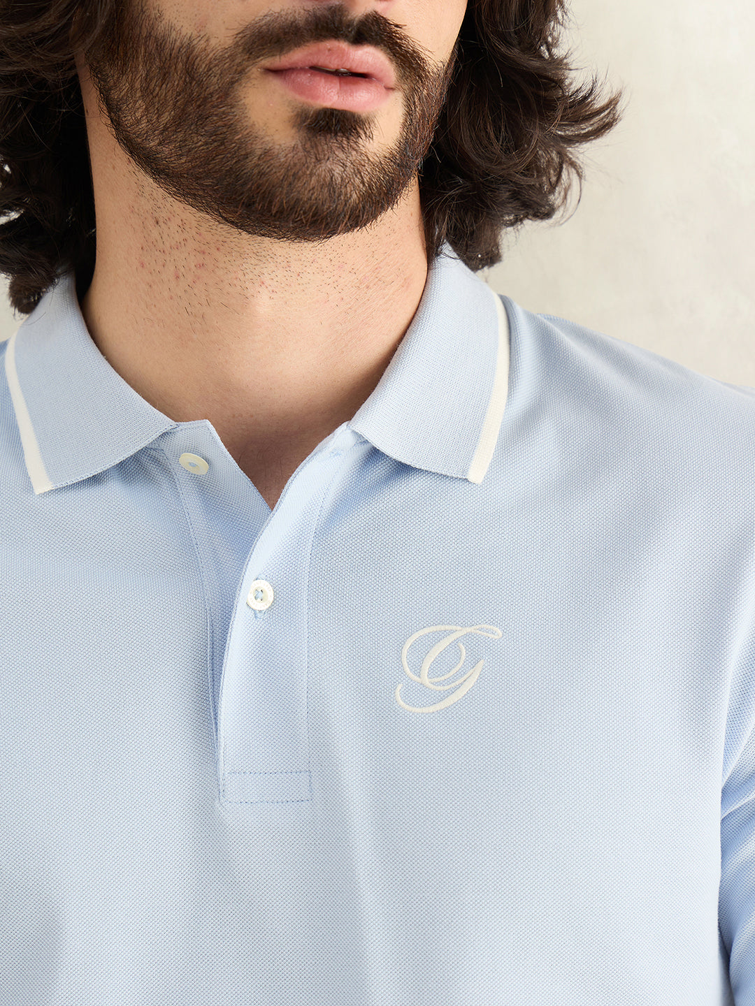 Gant Men Sky Blue Solid Regular Fit Pure Cotton Polo T-Shirt