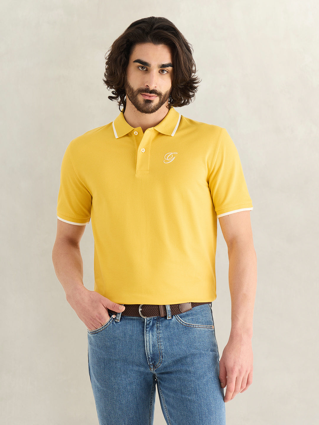 Gant Men Yellow Solid Regular Fit Pure Cotton Polo T-Shirt