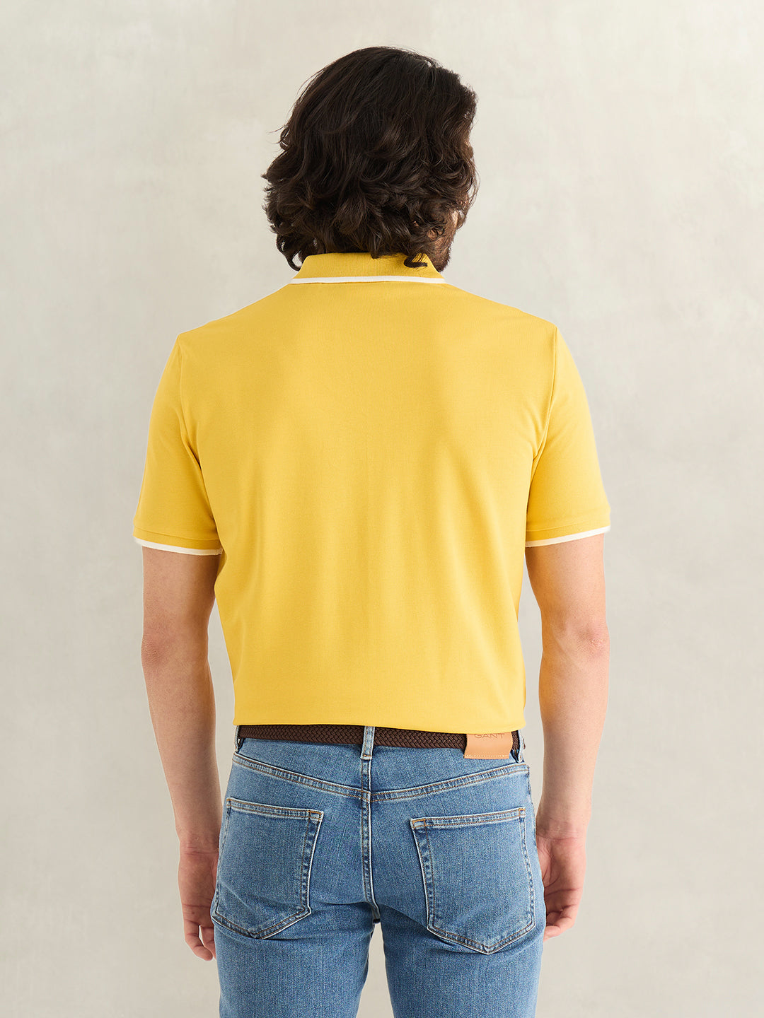 Gant Men Yellow Solid Regular Fit Pure Cotton Polo T-Shirt