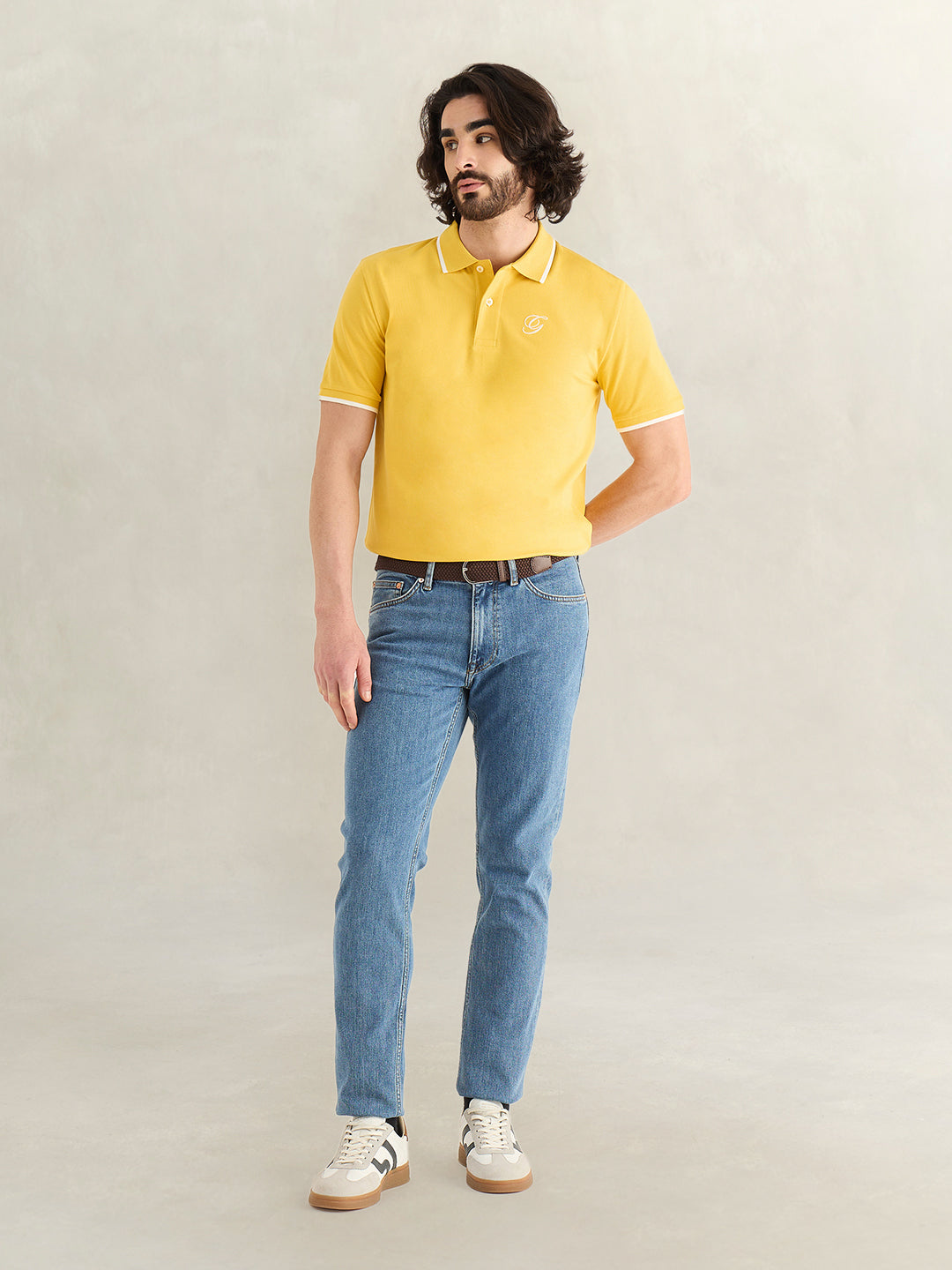 Gant Men Yellow Solid Regular Fit Pure Cotton Polo T-Shirt