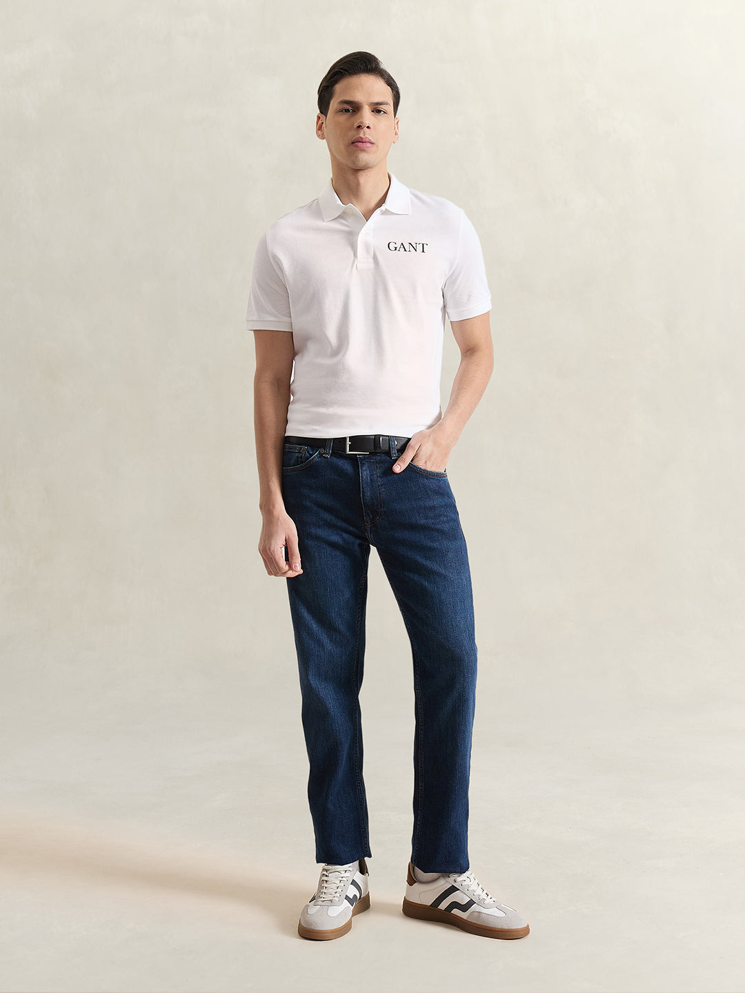 GANT Men White Solid Polo T-Shirt