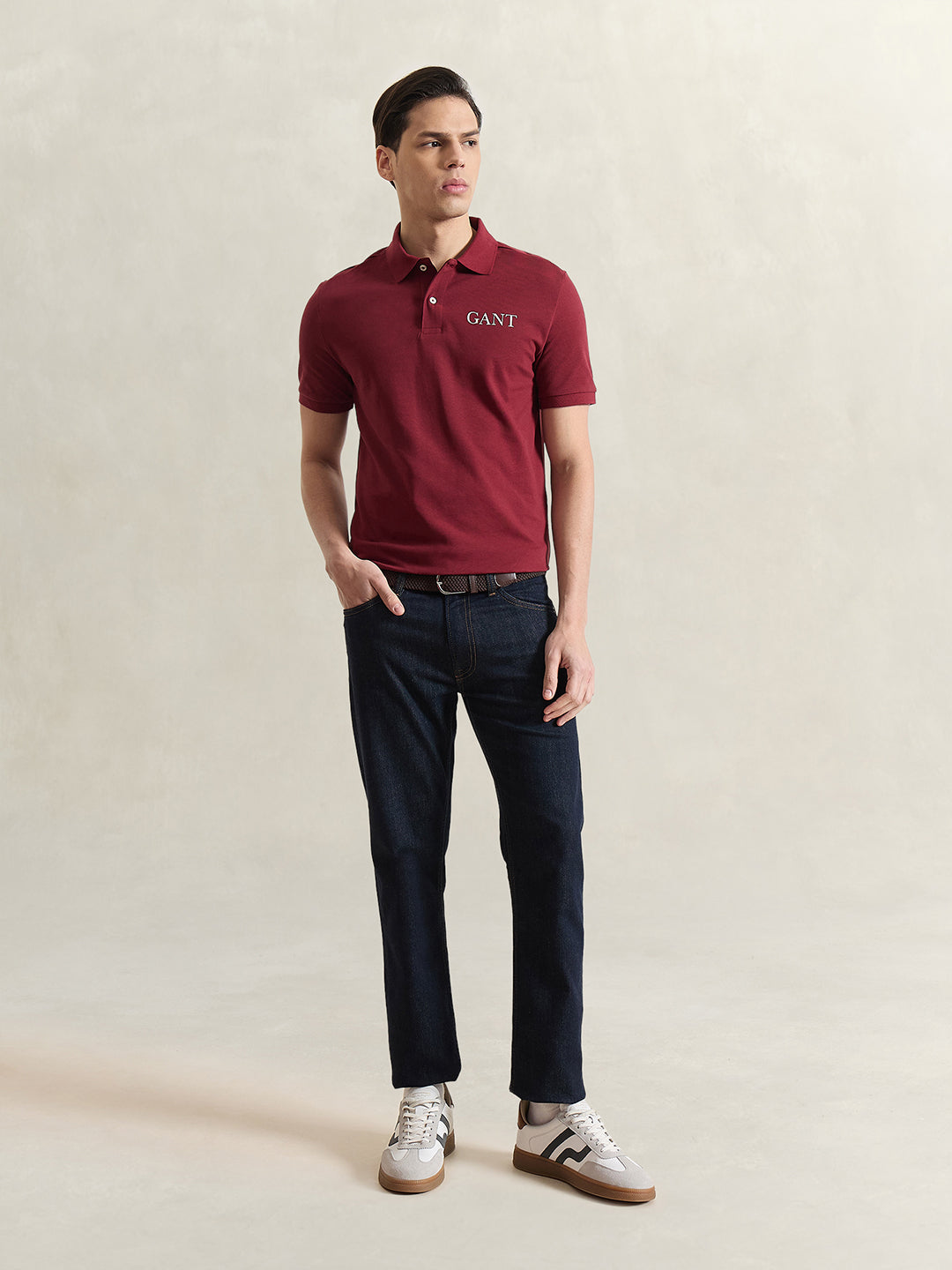 GANT Men Red Solid Polo T-Shirt