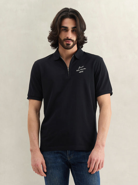Gant Men Black Solid Regular Fit Pure Cotton Polo T-Shirt