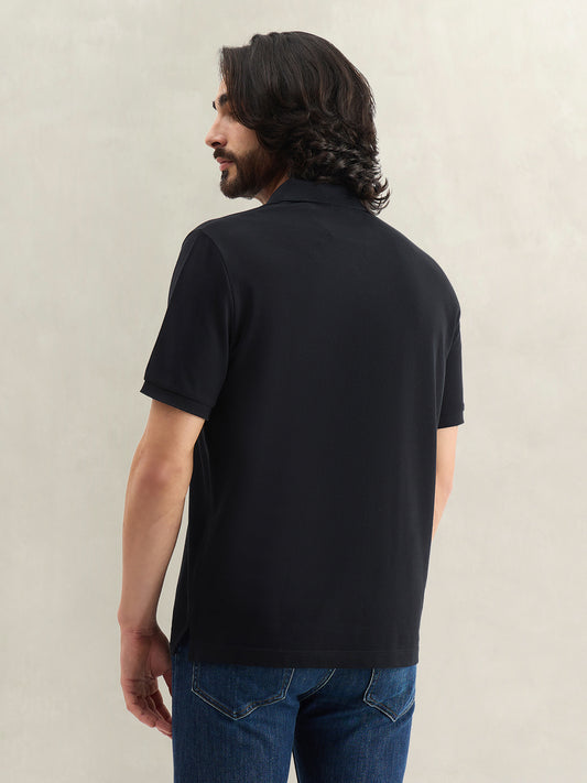 Gant Men Black Solid Regular Fit Pure Cotton Polo T-Shirt