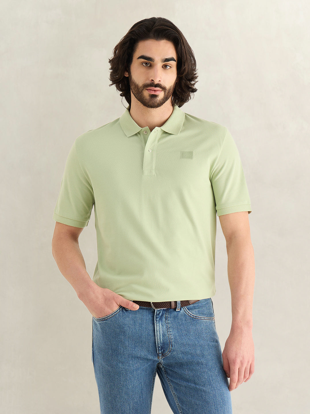 Gant Men Green Solid Regular Fit Pure Cotton Polo T-Shirt