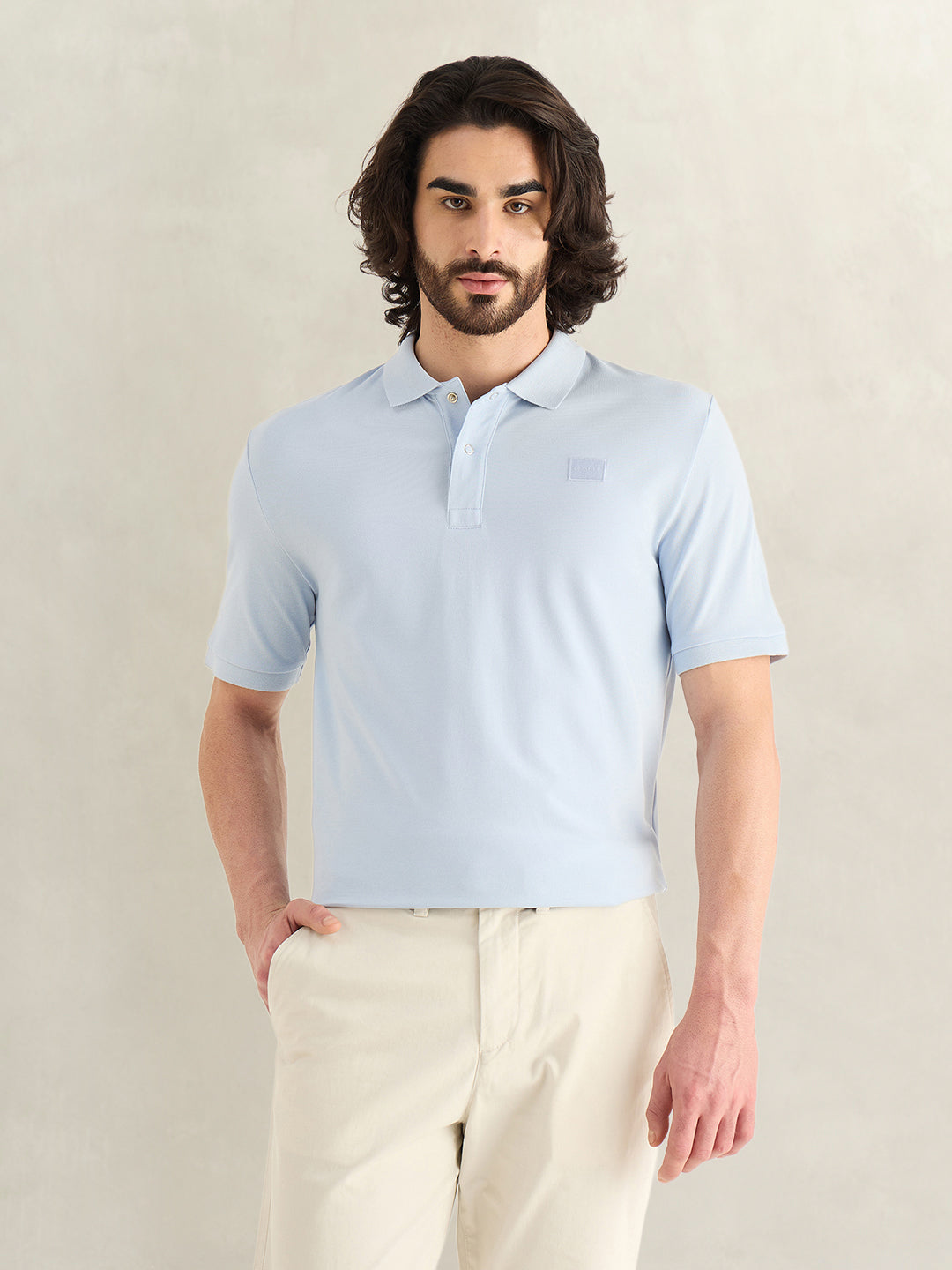 Gant Men Sky Blue Solid Regular Fit Pure Cotton Polo T-Shirt