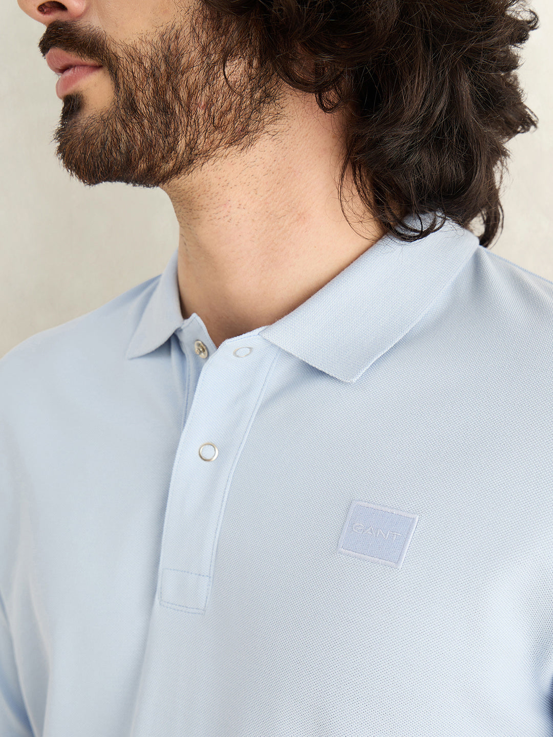 Gant Men Sky Blue Solid Regular Fit Pure Cotton Polo T-Shirt
