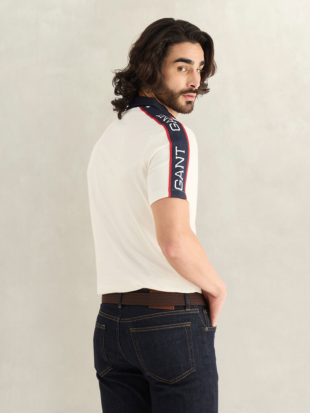 GANT Mens Off White Logo Polo T-Shirt