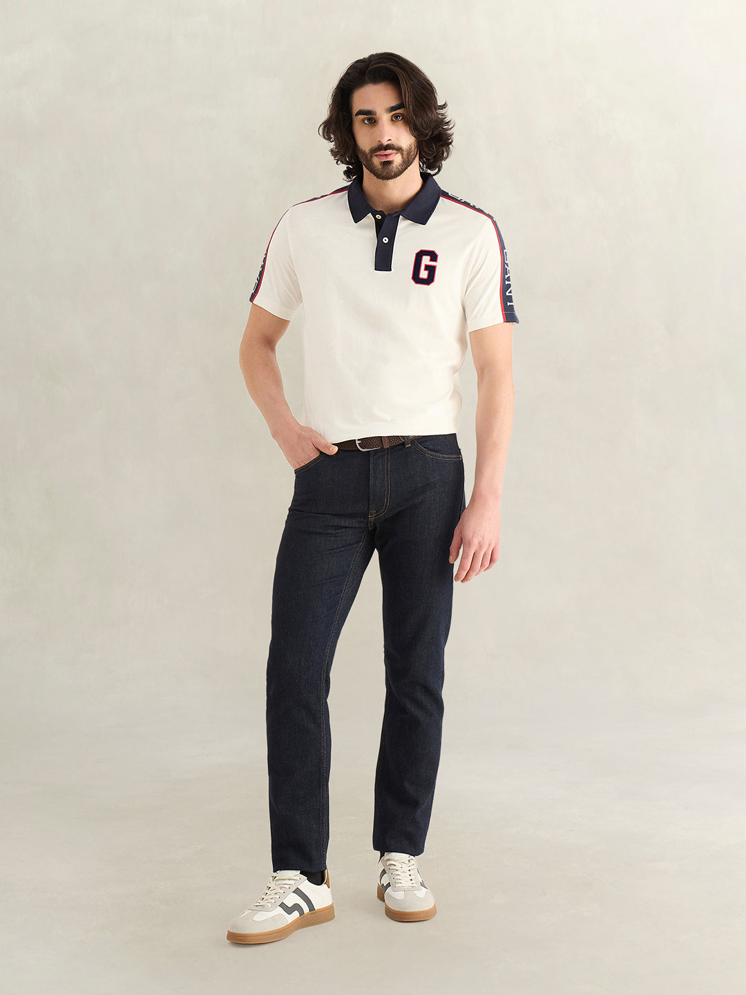 GANT Mens Off White Logo Polo T-Shirt