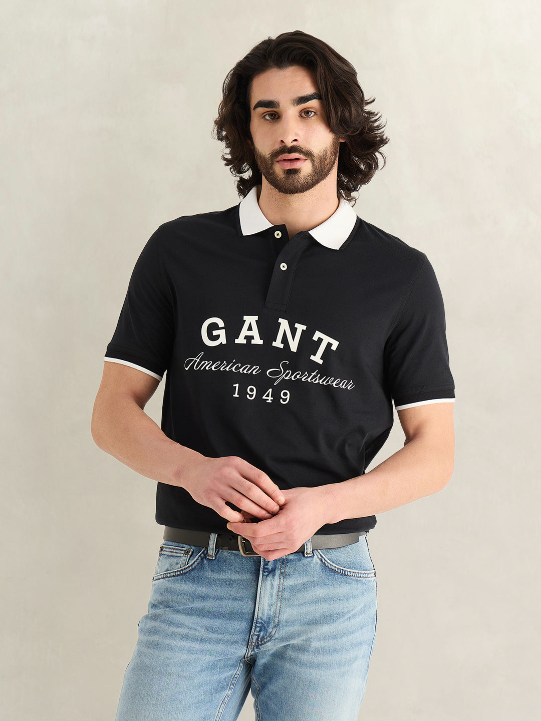 GANT Mens Black Printed Polo T-Shirt