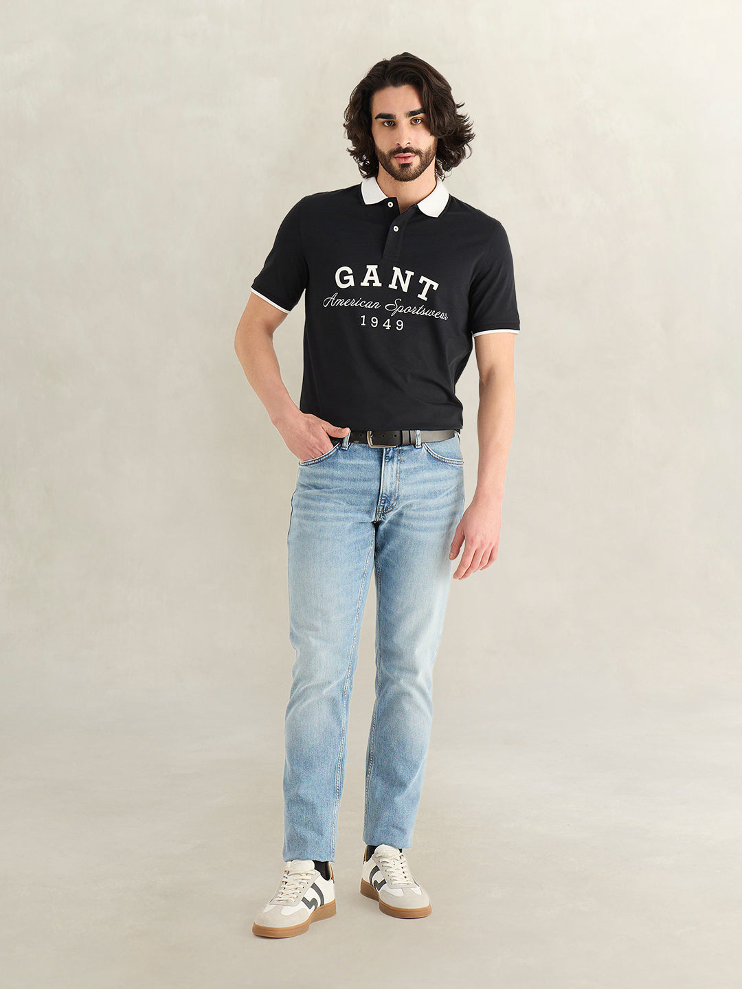 GANT Mens Black Printed Polo T-Shirt