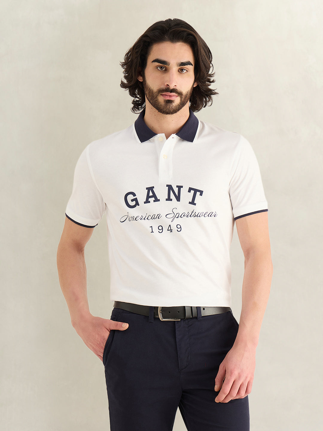 GANT Mens White Printed Polo T-Shirt