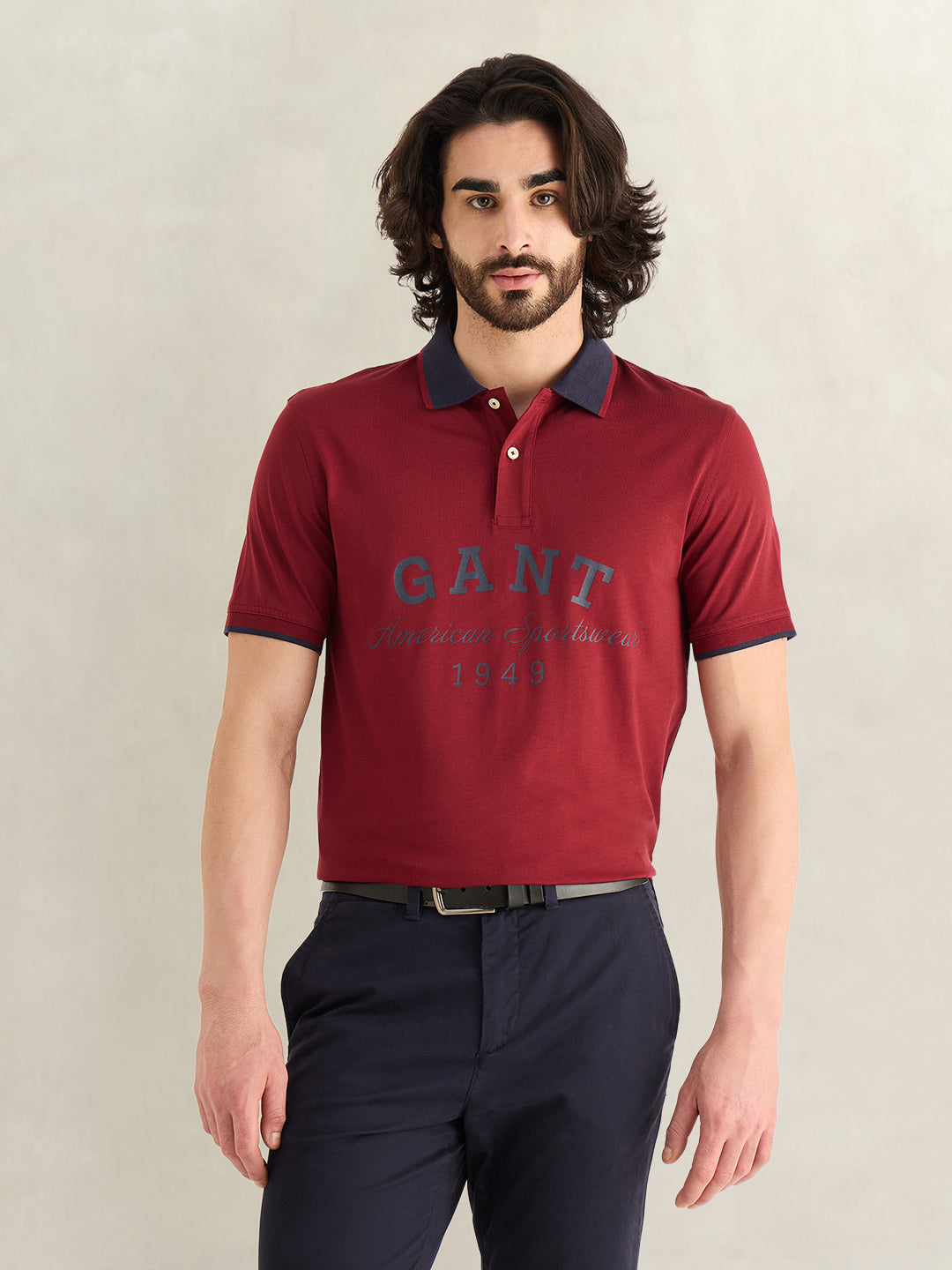 Gant Men Maroon Printed Polo T-Shirt