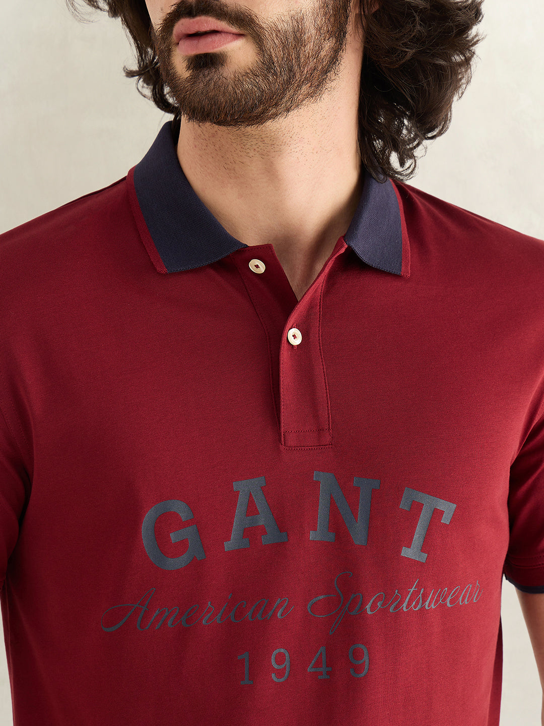 Gant Men Maroon Printed Polo T-Shirt