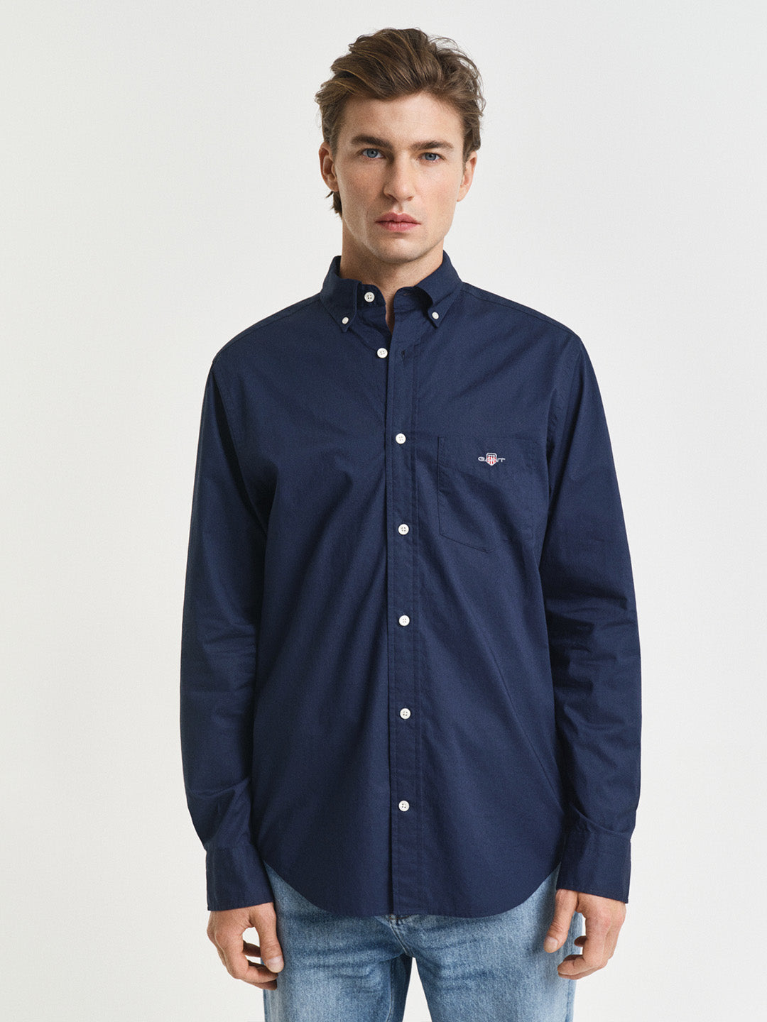GANT Men Navy Blue Regular Fit Poplin Shirt