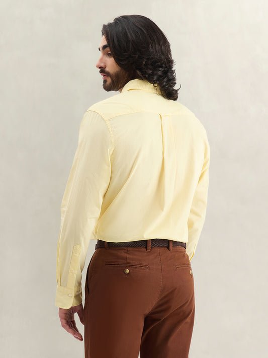 Gant Men Yellow Striped Regular Fit Classic Poplin Shirt