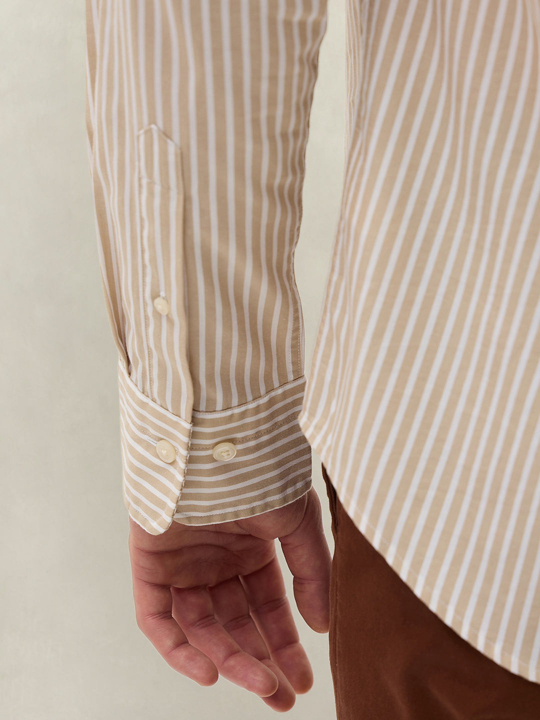Gant Men Beige Striped Regular Fit Classic Poplin Shirt