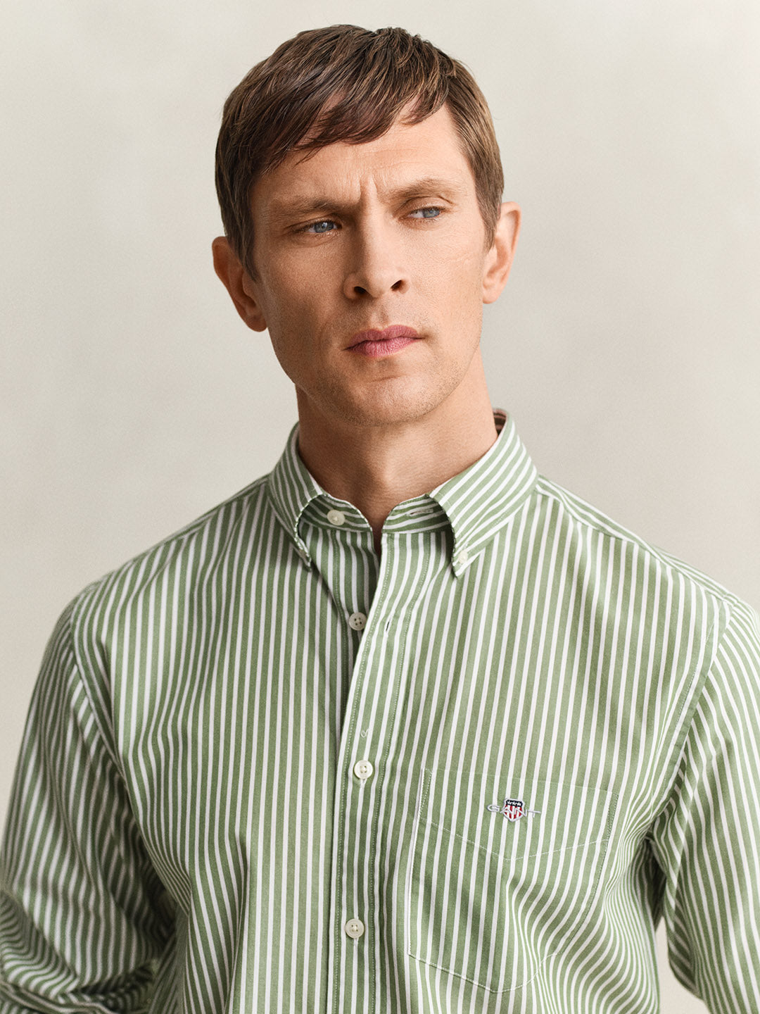 GANT Men Green Classic Poplin Striped Shirt