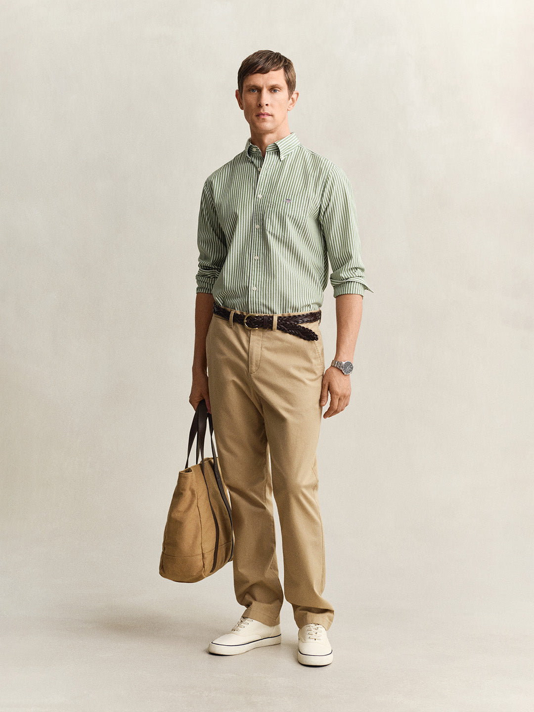 GANT Men Green Classic Poplin Striped Shirt