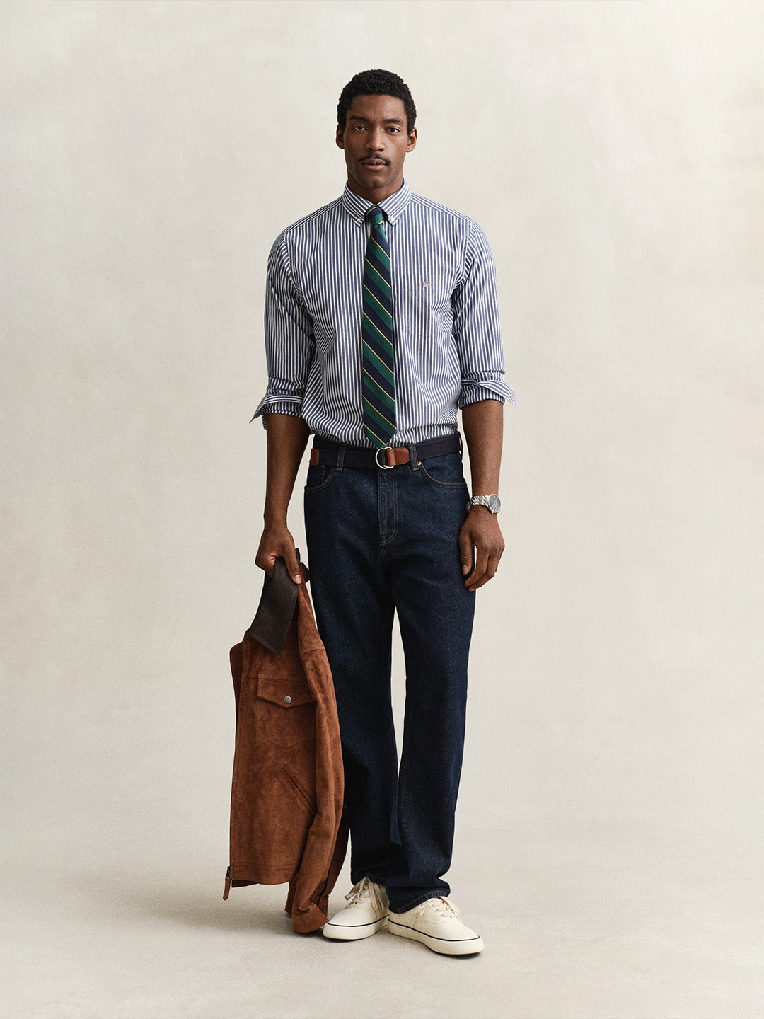 Gant Men Blue Striped Regular Fit Classic Poplin Shirt