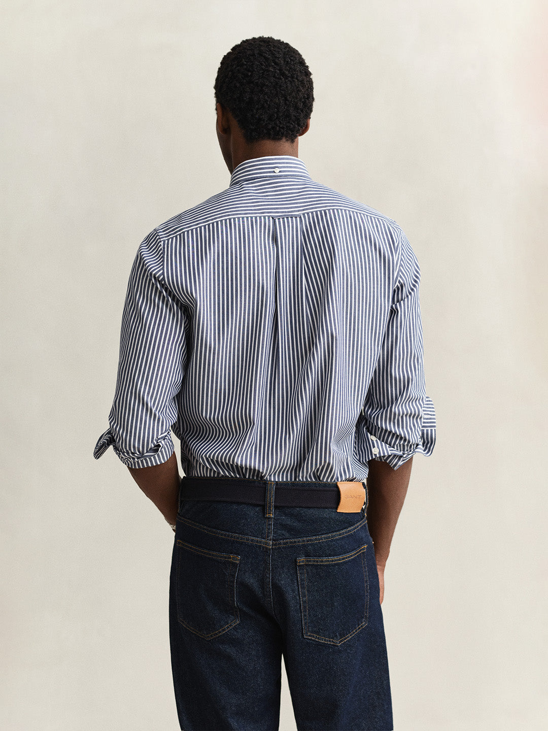 Gant Men Blue Striped Regular Fit Classic Poplin Shirt
