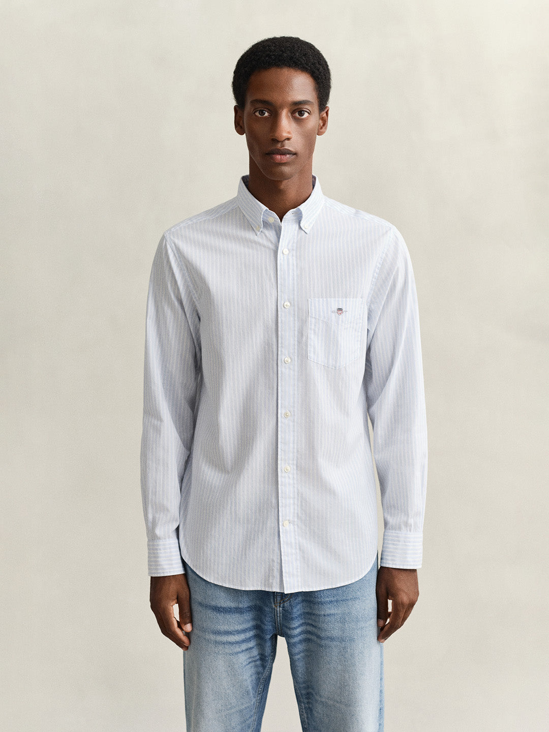 GANT Men Blue Striped Regular Fit Poplin Shirt