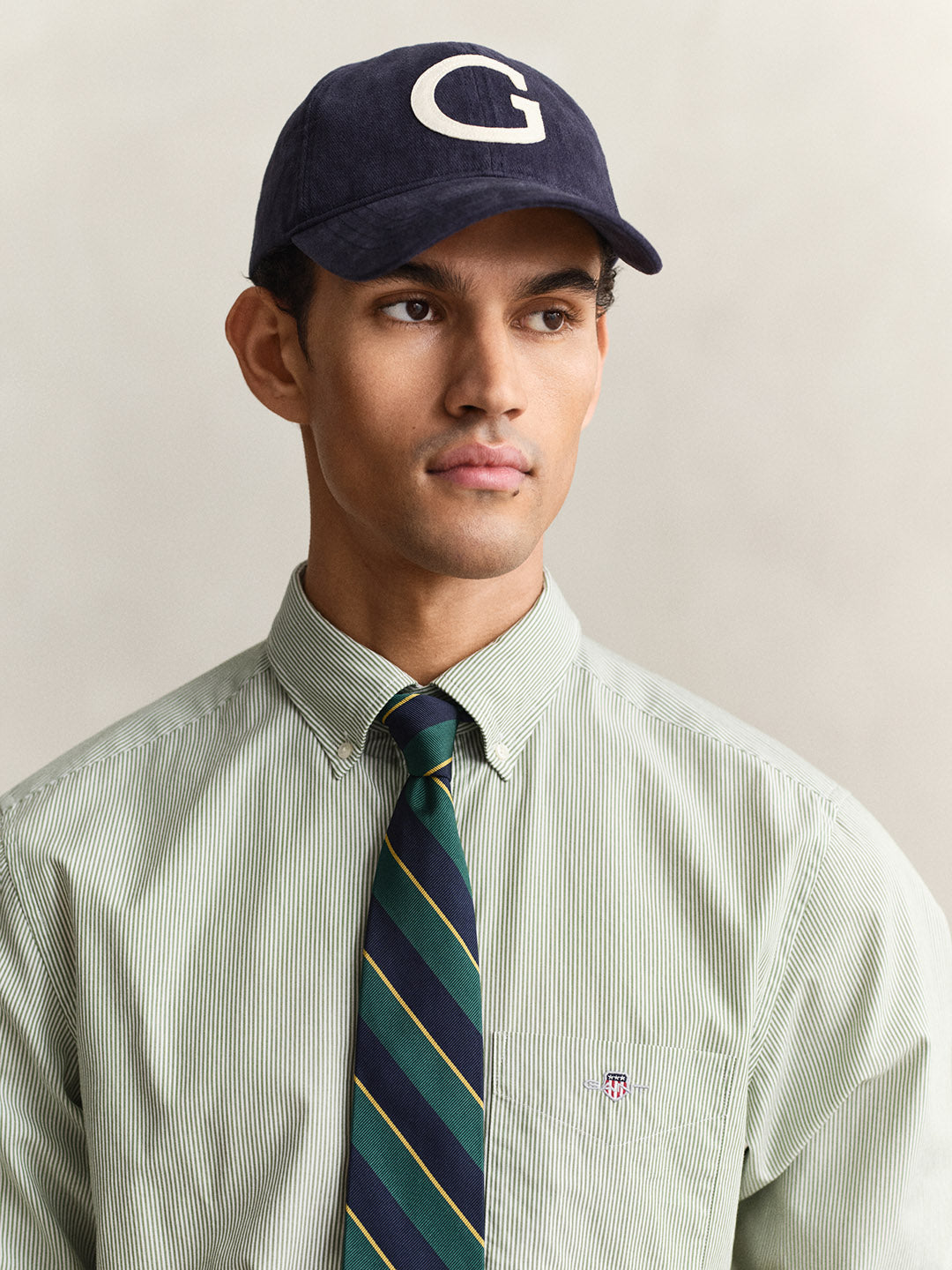 Gant Men Green Classic Poplin Banker Striped Shirt