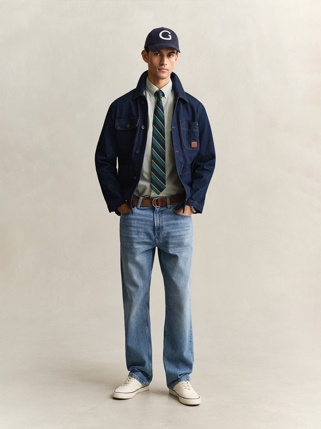 Gant Men Green Classic Poplin Banker Striped Shirt