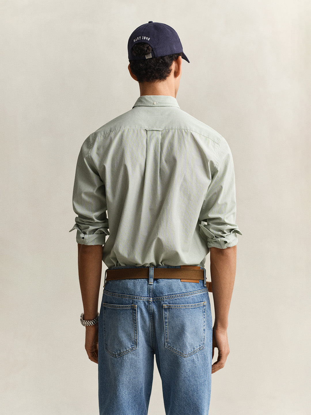 Gant Men Green Classic Poplin Banker Striped Shirt