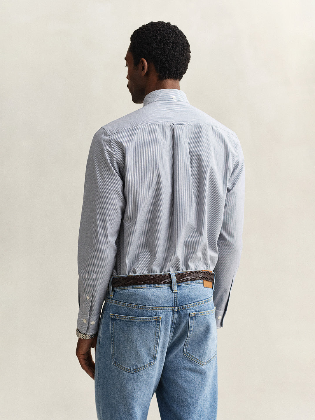 Gant Men Blue Striped Regular Fit Classic Poplin Shirt