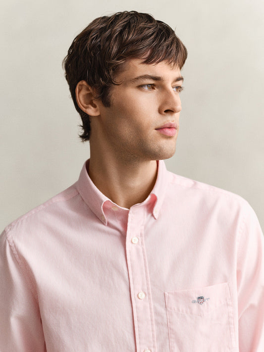 Gant Men Pink Striped Regular Fit Classic Poplin Shirt